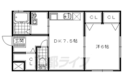 近鉄京都線 大久保駅 徒歩9分の賃貸マンション 2階1DKの間取り
