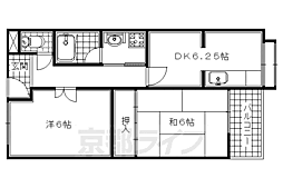 近鉄京都線 富野荘駅 徒歩4分の賃貸マンション 3階2DKの間取り