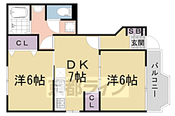 近鉄京都線 久津川駅 徒歩7分の賃貸アパート 1階2DKの間取り