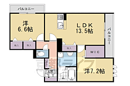 近鉄京都線 大久保駅 徒歩9分の賃貸マンション 2階2LDKの間取り
