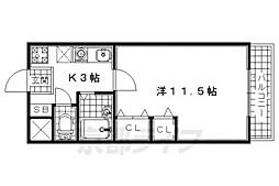 近鉄京都線 小倉駅 徒歩2分の賃貸マンション 3階1Kの間取り