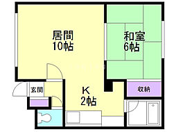 コーポ桑島 2階1LDKの間取り