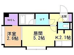 札幌市営東豊線 元町駅 徒歩2分の賃貸マンション 2階1DKの間取り