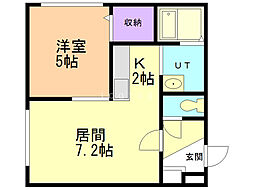 ブランノワール東区役所 1階1LDKの間取り