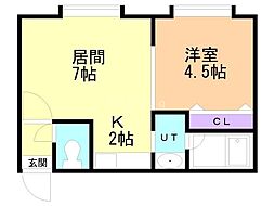 メゾンドリョウ 1LDKの間取図画像