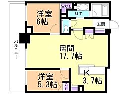 ザ・グランアルト札幌苗穂ステーションタワー 2LDKの間取図画像