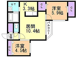 アンコール札幌 4階2LDKの間取り