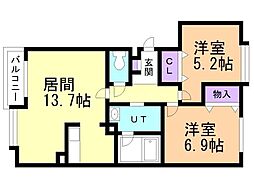 ディア東苗穂弐番館 2LDKの間取図画像