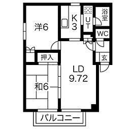 シームリーハイツ 2LDKの間取図画像
