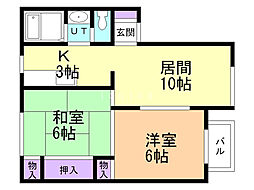 グリーンパークヴィレッジA 2LDKの間取図画像