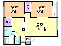 K.IハウスN50D 2LDKの間取図画像