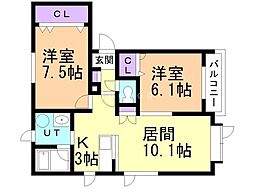 プランドール 2LDKの間取図画像