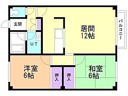 パレス杉都B 2LDKの間取図画像