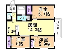 Grandzabo Honcho 3LDKの間取図画像