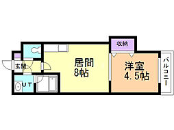 東洋ハイツC 1LDKの間取図画像