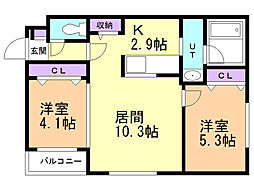 サンフラワーN14 2LDKの間取図画像