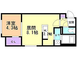 アッパーヴィレッジ栄町 1LDKの間取図画像
