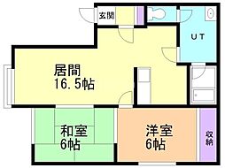 ユートリー元町 2LDKの間取図画像