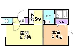 ロワール伏古1 1LDKの間取図画像