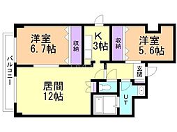 コンフォース杜 2LDKの間取図画像
