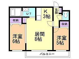 クレアメゾン環状通東 2LDKの間取図画像