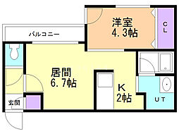 アンシャンテ環状通東 1LDKの間取図画像