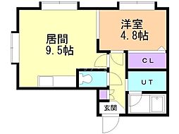 マジェスティック北郷壱番館 1LDKの間取図画像