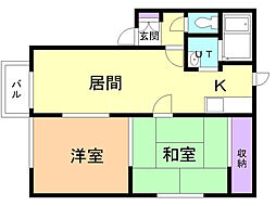 リバーハイツ 2階2LDKの間取り