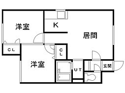 ルミエール北郷J 2LDKの間取図画像