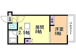 メープル東札幌 1LDKの間取図画像