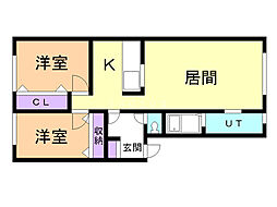 岩泉ハウスB 2LDKの間取図画像