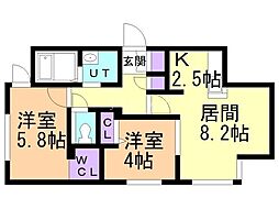 RESIDENCESINMEIHONGOUWEST 2LDKの間取図画像