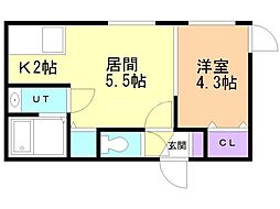 フラッツリド菊水 1DKの間取図画像