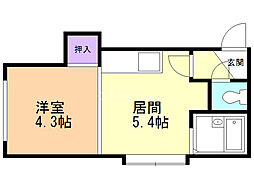 シャンテ菊水 1DKの間取図画像