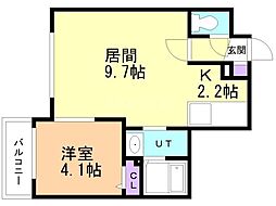 サンステージトヨヒラ3-3 1LDKの間取図画像