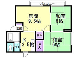パナハイツアルファ1 2LDKの間取図画像