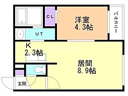 ヴァンベール 1LDKの間取図画像