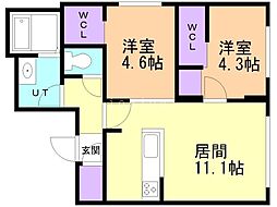 仮)ラ・シュエットダジュール 2LDKの間取図画像