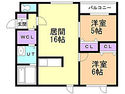 アサヒハイツ2 2LDKの間取図画像