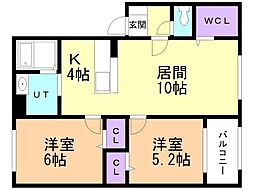 ハピネス本通 2LDKの間取図画像