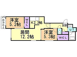 aoakua東札幌 2LDKの間取図画像