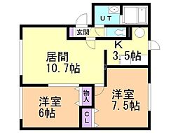 あにまるスクエア二号館 2LDKの間取図画像