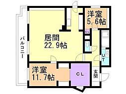 朝日プラザ白石 2LDKの間取図画像