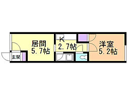 第2冬春荘 1LDKの間取図画像