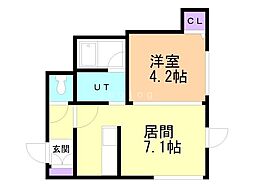 フルール美園 1DKの間取図画像