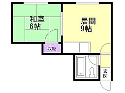 野村マンション 1LDKの間取図画像