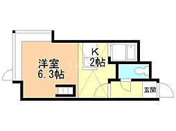 グランステージ澄川 2階1Kの間取り
