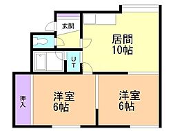 コーポピウNo.2 2LDKの間取図画像