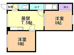 コスモガーデン 4階2DKの間取り