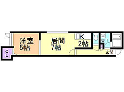 ラパス月寒 2階1LDKの間取り